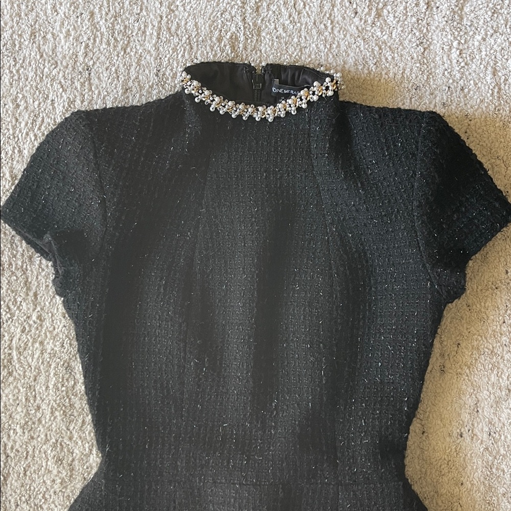 NADINE MERABI Black Tweed Mini Dress with Pearl Trim - Picture 6 of 10